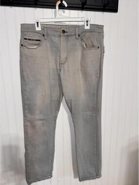 Fried Denim Men's 36x30 Slim Grey Faded Moto Style Jeans